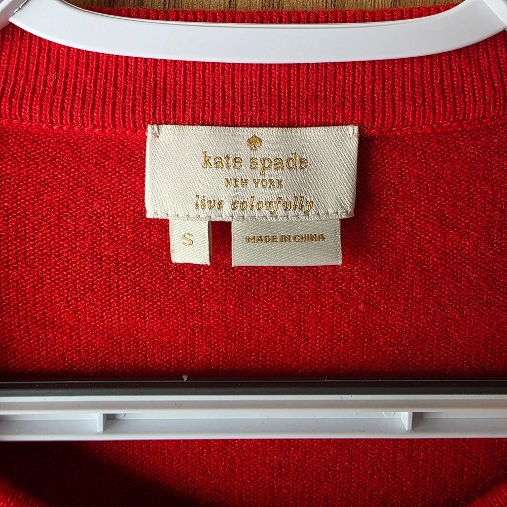 Kate Spade Love Colorfully S Red Wool Cashmere Cardigan Jeweled Buttons Cropped